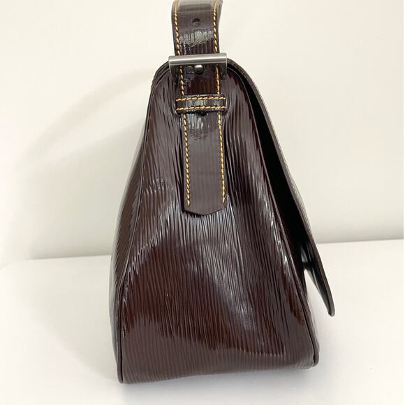 Prada Patent Leather Shoulder Hobo Bag Buckle Flap Triangle Logo - Picture 6 of 17